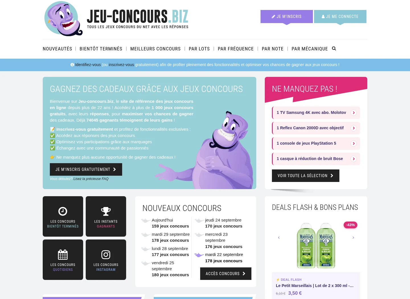 Capture du site Plateforme de jeux-concours